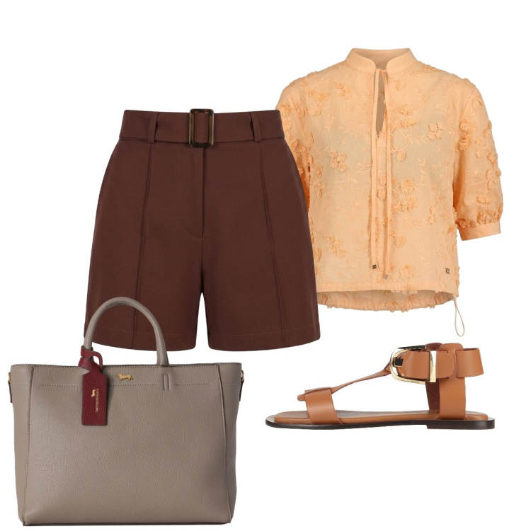 Outfit donna - Total look #2443448. Stile Casual chic per Tutti i giorni. Abbinamento con sandali alla schiava, shorts, bluse, borse a mano.