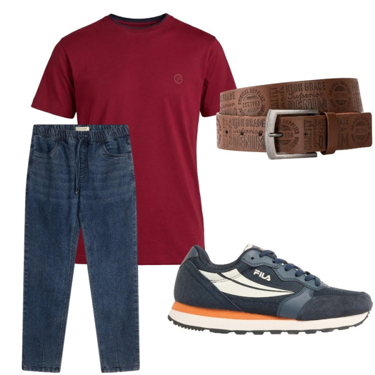 Outfit uomo - Total look #2443462. Stile Casual per Tutti i giorni. Abbinamento con cinture, jeans dritti, sneakers, t-shirt.