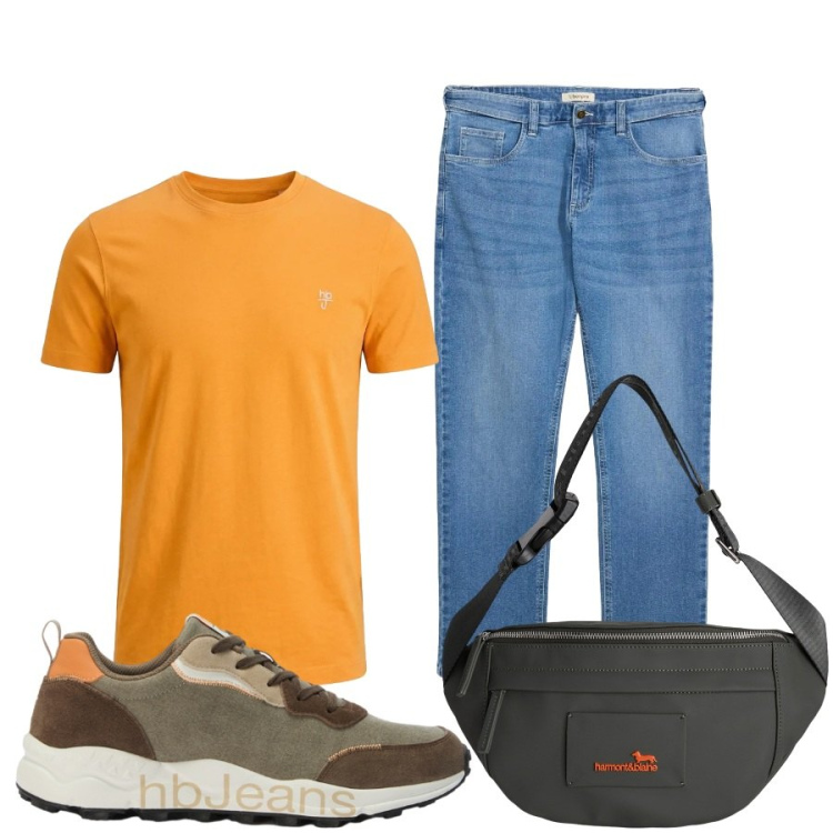 Outfit uomo - Total look #2443466. Stile Urban per Tutti i giorni. Abbinamento con jeans dritti, borse sportive, t-shirt, sneakers.