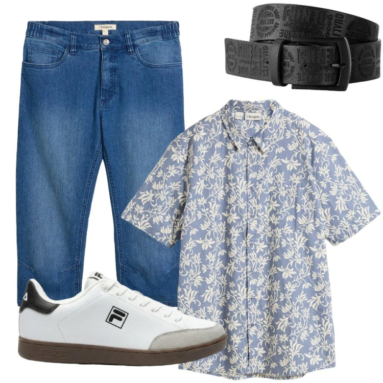 Outfit uomo - Total look #2443469. Stile Casual per Tutti i giorni. Abbinamento con cinture, camicie a manica corta, sneakers, jeans slim fit.