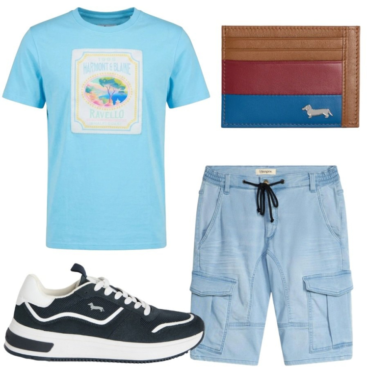 Outfit uomo - Total look #2443476. Stile Urban per Tutti i giorni. Abbinamento con bermuda, sneakers, portafogli, t-shirt.