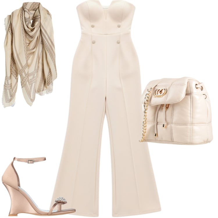 Outfit donna - Chic serata evento. Stile Chic per Serata fuori. Abbinamento con ciabatte, sciarpe, valigie, tute.