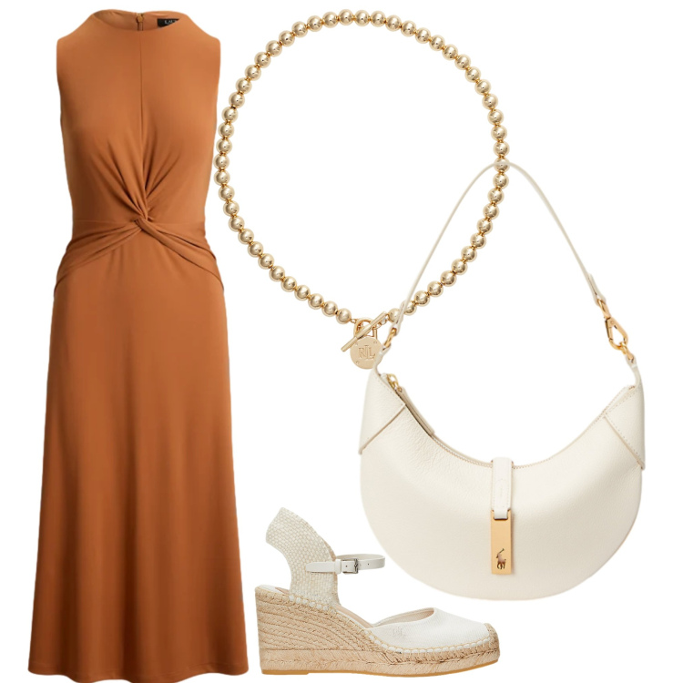 Outfit donna - Armonia. Stile Chic per Serata fuori. Abbinamento con collane, espadrillas, borse a spalla, vestiti senza maniche.