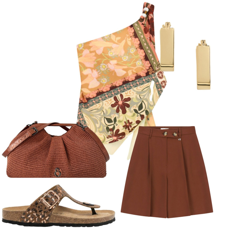 Outfit donna - Total look #2443501. Stile Casual chic per Serata fuori. Abbinamento con infradito, top, bermuda, orecchini, clutch.