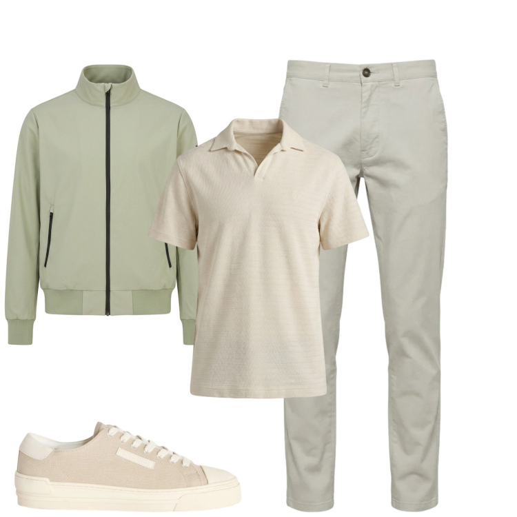 Outfit uomo - Total look #2443504. Stile Casual per Tutti i giorni. Abbinamento con sneakers, pantaloni, polo, bomber.