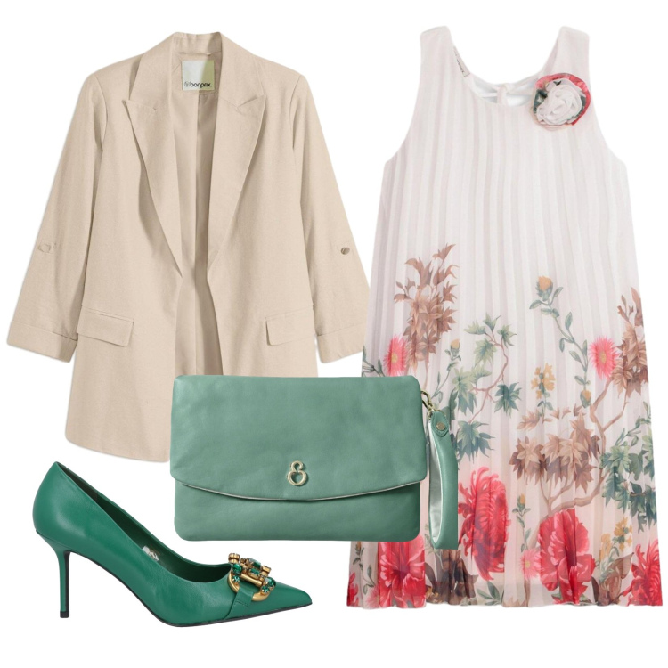 Outfit donna - Cerimonia estiva. Stile Chic per Cerimonia. Abbinamento con décolleté, blazer, vestiti corti, pochette.