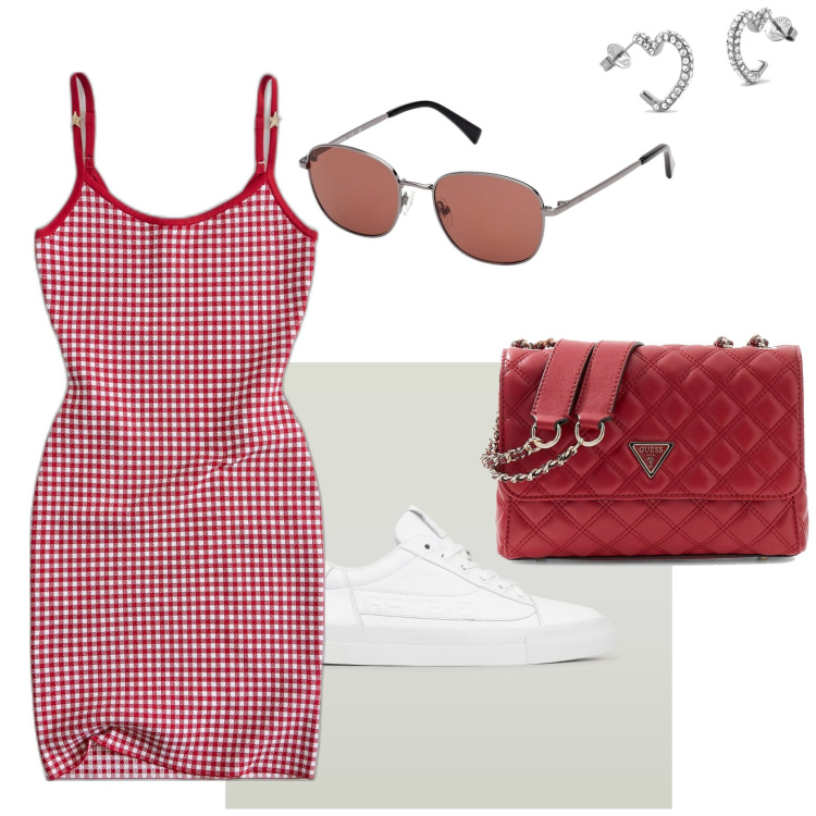 Outfit mujer - Vintage retrò #404. Estilo Vintage retrò para Todos los días. Combinación con vestidos cortos, gafas de sol, sneakers, bandoleras, pendientes.