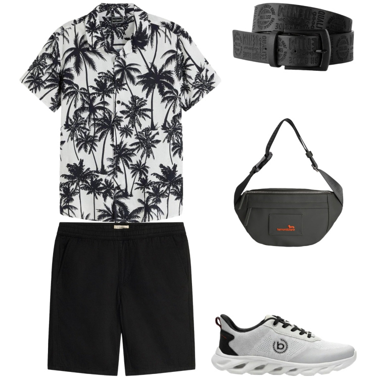 Outfit uomo - Total look #2443540. Stile Trendy per Tutti i giorni. Abbinamento con cinture, sneakers, bermuda, camicie a manica corta, borse sportive.