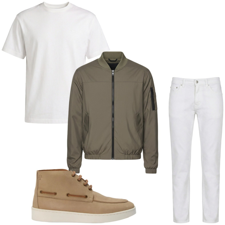 Outfit uomo - Giubbino salvia. Stile Trendy per Tutti i giorni. Abbinamento con pantaloni, t-shirt, stivali e stivaletti, bomber.