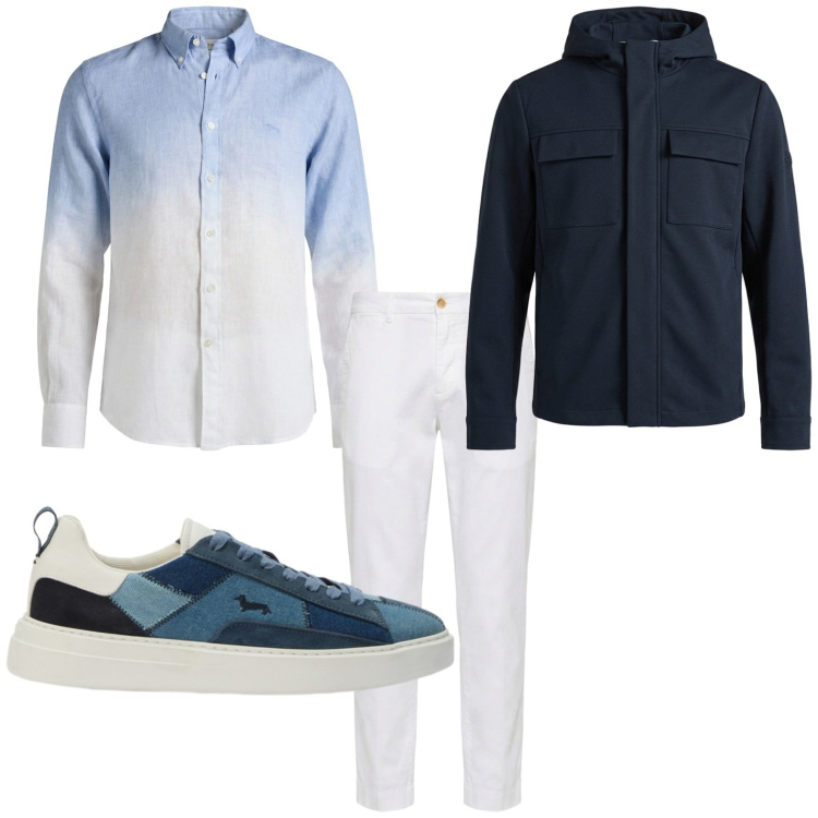 Outfit uomo - Camicia sfumata. Stile Trendy per Tutti i giorni. Abbinamento con pantaloni chino, giacche, sneakers, camicie.