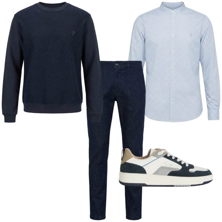 Outfit uomo - Classico blu. Stile Trendy per Tutti i giorni. Abbinamento con felpe, jeans, sneakers, camicie.