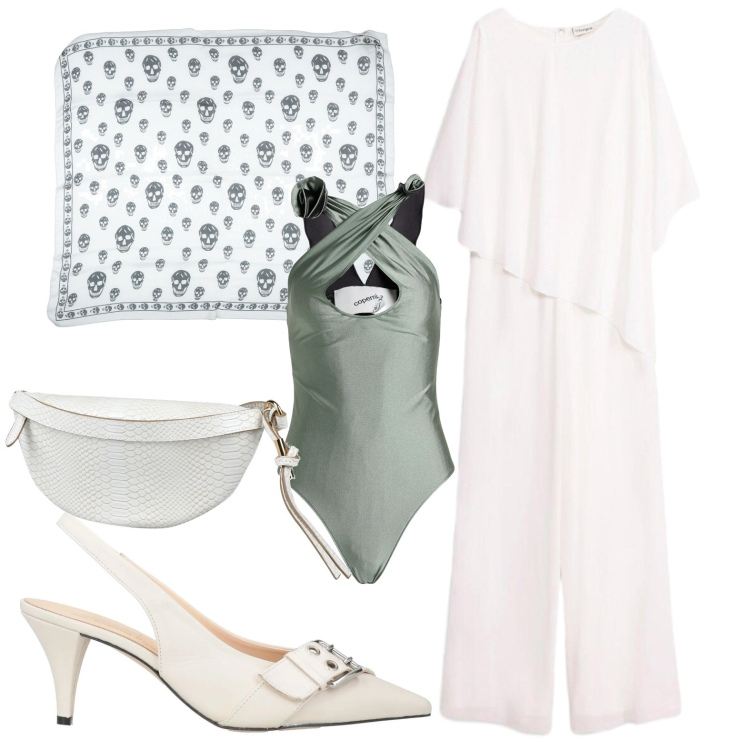 Outfit donna - Tuta. Stile Casual chic per Serata fuori. Abbinamento con décolleté, marsupi, body, sciarpe, tute.