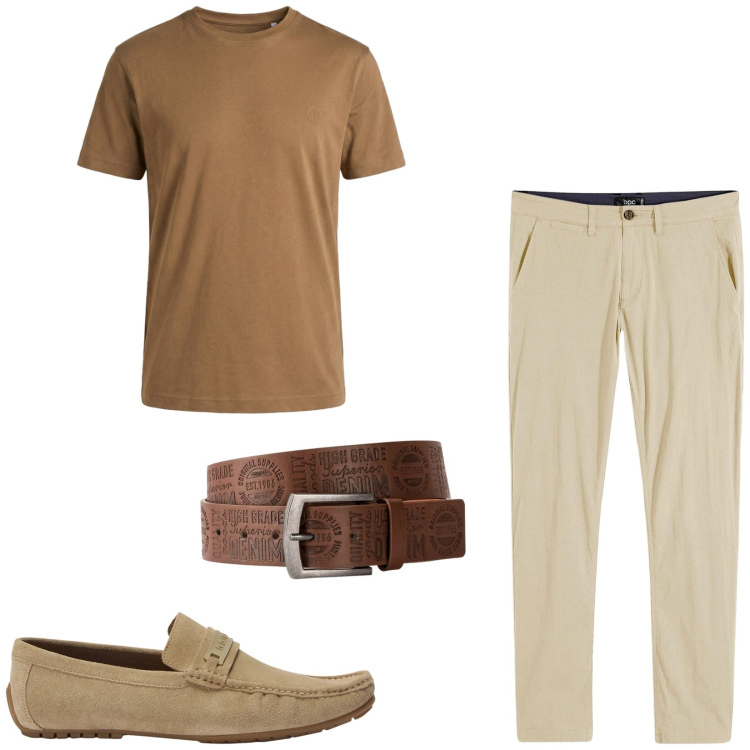 Outfit uomo - Total look #2443581. Stile Casual per Ufficio. Abbinamento con cinture, pantaloni chino, scarpe stringate, t-shirt.