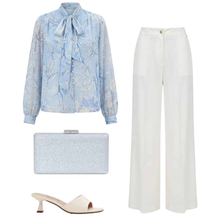 Outfit donna - Tenera. Stile Chic per Cerimonia. Abbinamento con sandali, bluse, pantaloni a palazzo, clutch.