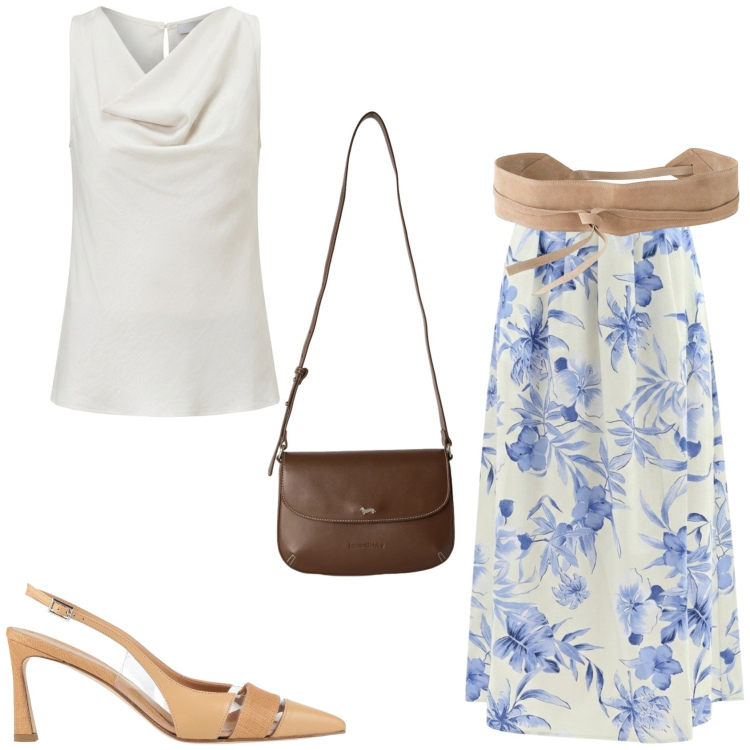 Outfit donna - Chic per la sera. Stile Chic per Serata fuori. Abbinamento con décolleté, cinture, gonne lunghe, canottiere, borse a tracolla.