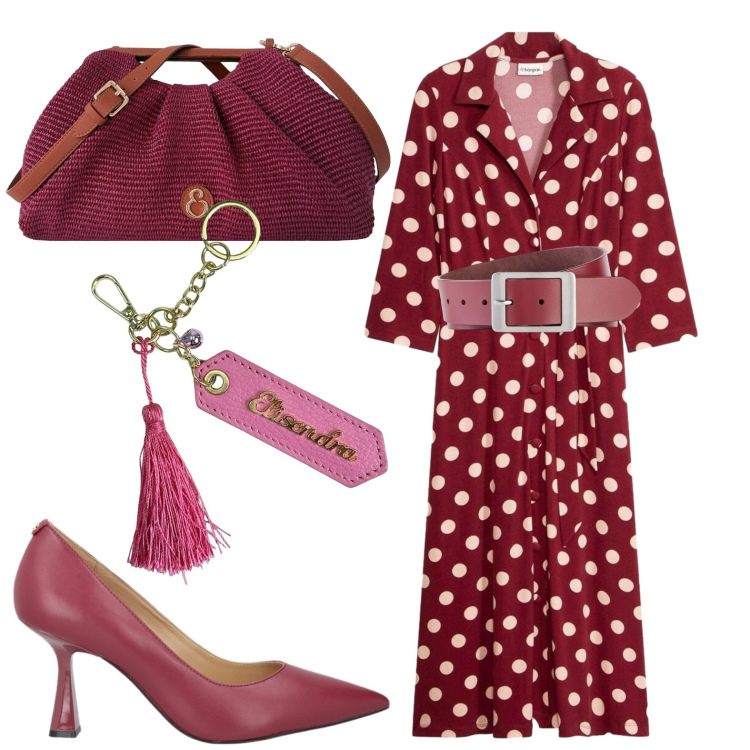 Outfit donna - Chemisier. Stile Casual per Tutti i giorni. Abbinamento con décolleté, vestiti chemisier, cinture, clutch, portachiavi.