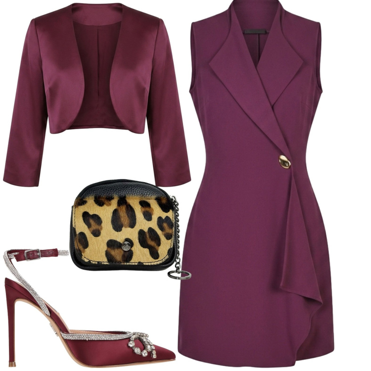 Outfit donna - Serata. Stile Chic per Serata fuori. Abbinamento con décolleté, bolero, vestiti asimmetrici, portachiavi.