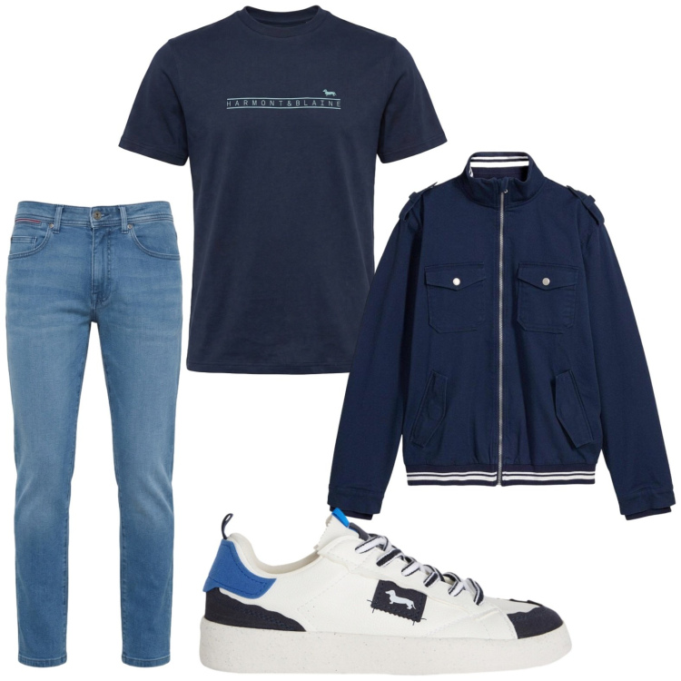 Outfit uomo - Look intramontabile. Stile Trendy per Tutti i giorni. Abbinamento con giacche, sneakers, jeans slim fit, t-shirt.