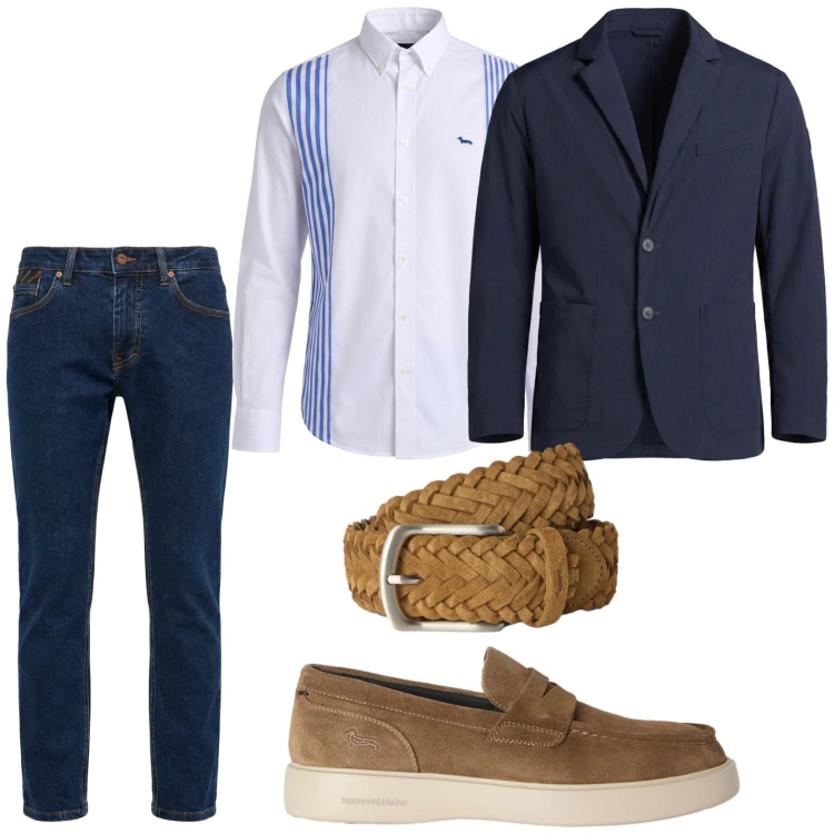 Outfit uomo - Sere eleganti. Stile Trendy per Tutti i giorni. Abbinamento con pantaloni, giacche, cinture, scarpe stringate, camicie.