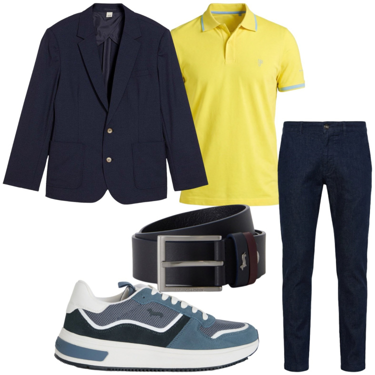 Outfit uomo - Touch yellow. Stile Trendy per Tutti i giorni. Abbinamento con giacche, jeans, polo, sneakers, cinture.