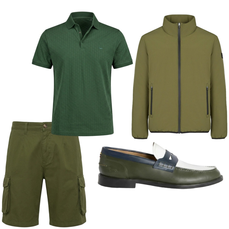 Outfit uomo - Total look #2443632. Stile Trendy per Tutti i giorni. Abbinamento con bermuda, scarpe stringate, polo, giacche.