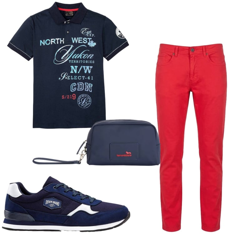 Outfit uomo - Total look #2443642. Stile Trendy per Tutti i giorni. Abbinamento con sneakers, polo, borse sportive, pantaloni.