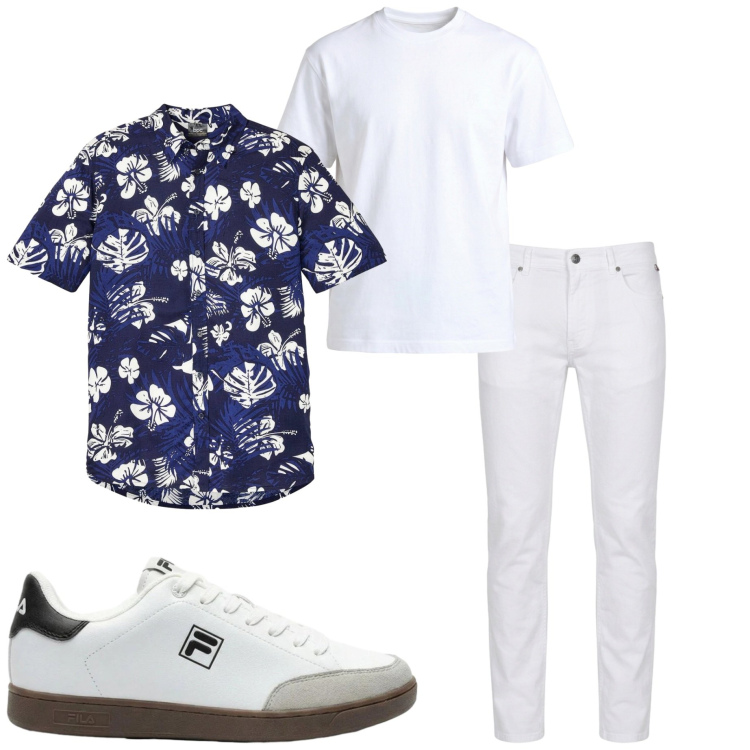 Outfit uomo - Luglio. Stile Casual per Tutti i giorni. Abbinamento con sneakers, camicie a manica corta, t-shirt, pantaloni.