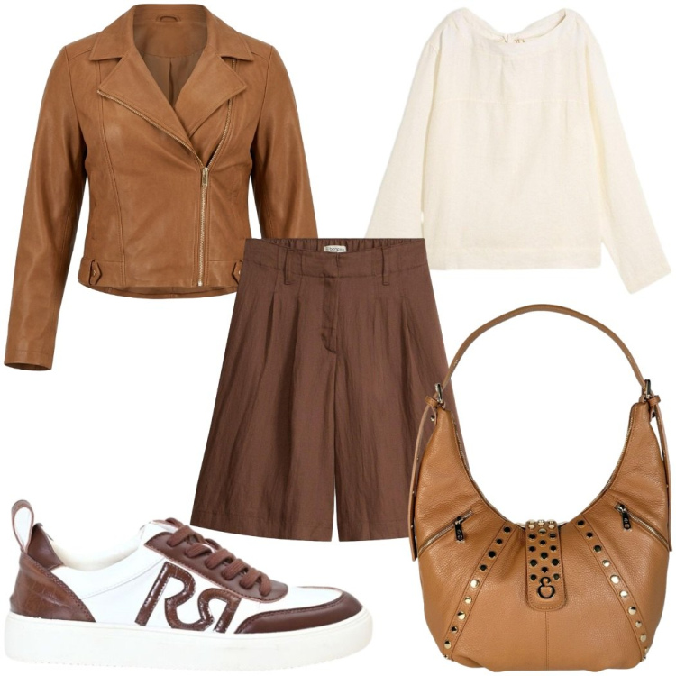 Outfit donna - Total look #2443653. Stile Trendy per Tutti i giorni. Abbinamento con bluse, bermuda, giacche, sneakers, borse a spalla.