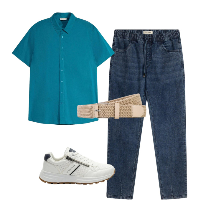Outfit uomo - Total look #2443658. Stile Casual per Tutti i giorni. Abbinamento con camicie a manica corta, jeans dritti, sneakers, cinture.