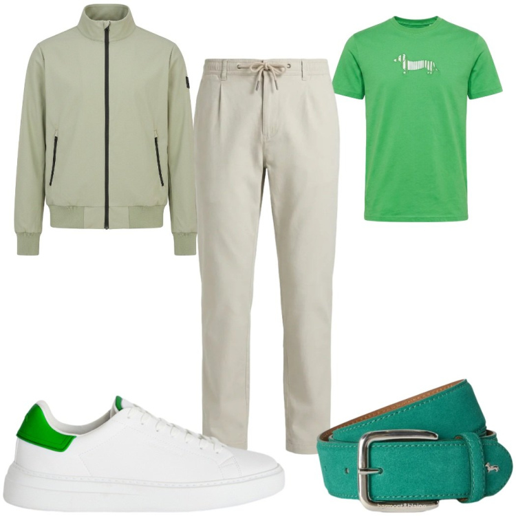 Outfit uomo - Total look #2443666. Stile Trendy per Tutti i giorni. Abbinamento con pantaloni, t-shirt, sneakers, cinture, bomber.