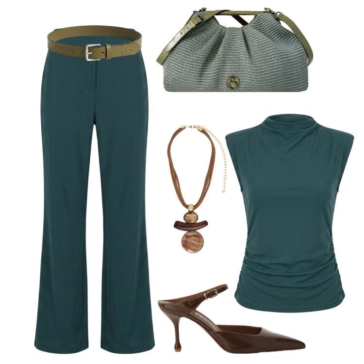 Outfit donna - Clutch in rafia laguna. Stile Glamour per Serata fuori. Abbinamento con décolleté, cinture, ciondoli, top, pantaloni, clutch.