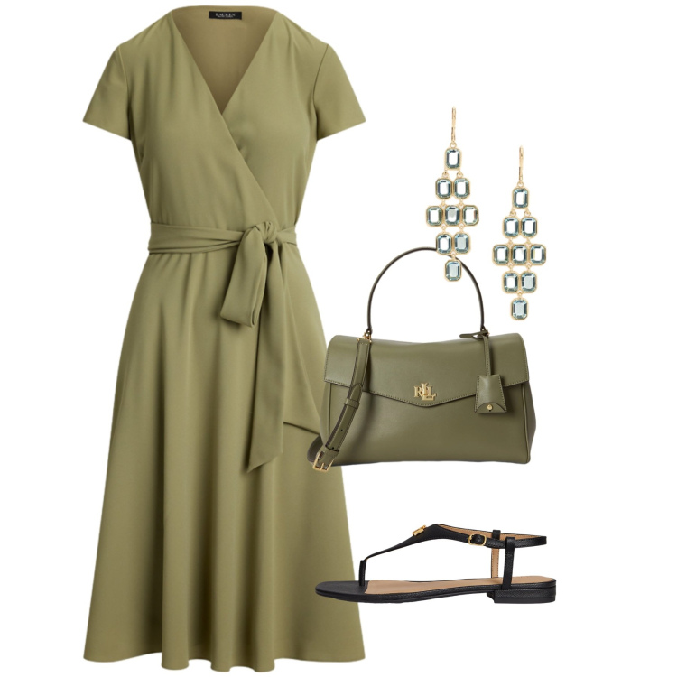 Outfit donna - Summer Holidays. Stile Bon Ton per Tutti i giorni. Abbinamento con vestiti, sandali in pelle, borse a mano, orecchini.
