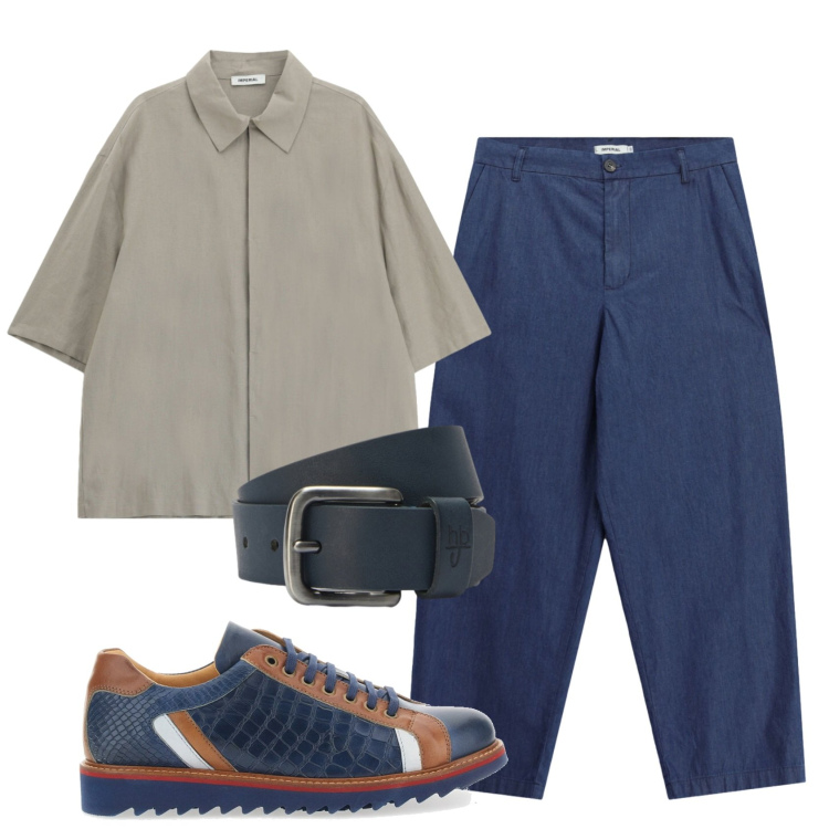 Outfit uomo - Total look #2443682. Stile Trendy per Serata speciale. Abbinamento con camicie a manica corta, jeans, cinture, scarpe stringate.