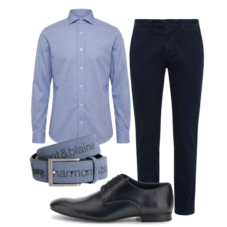 Outfit uomo - Total look #2443684. Stile Business/Elegante per Ufficio. Abbinamento con cinture, pantaloni, camicie, scarpe stringate.