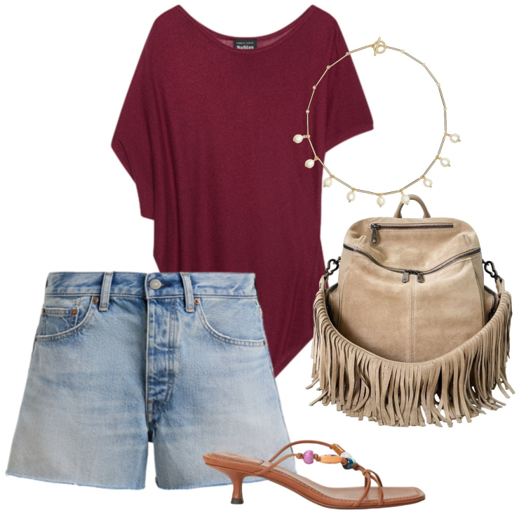 Outfit donna - Summer Holidays. Stile Casual chic per Tutti i giorni. Abbinamento con top, shorts, sandali gioiello, collane, zaini.