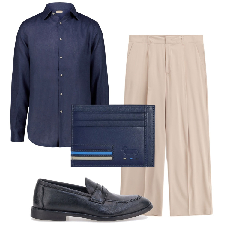 Outfit uomo - Total look #2443687. Stile Business/Elegante per Ufficio. Abbinamento con pantaloni, portafogli, camicie, scarpe stringate.