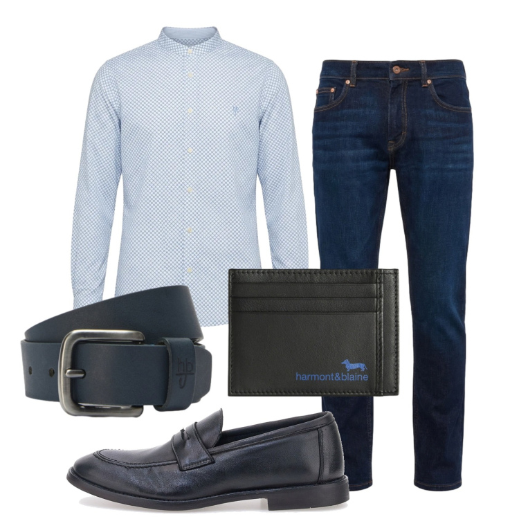 Outfit uomo - Total look #2443696. Stile Trendy per Serata speciale. Abbinamento con portafogli, jeans, cinture, camicie, scarpe stringate.