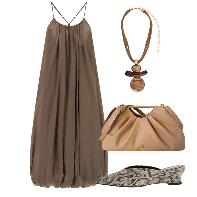 Outfit donna - Elisendra: l\'arte dell\'accessorio. Stile Chic per Tutti i giorni. Abbinamento con sabot, vestiti lunghi, ciondoli, clutch.