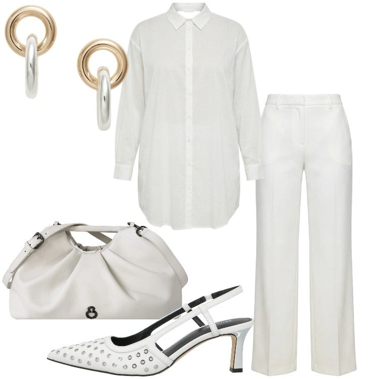 Outfit donna - Agosto in città - @mikytwins. Stile Minimal per Tutti i giorni. Abbinamento con décolleté, pantaloni a palazzo, camicie, orecchini, clutch.