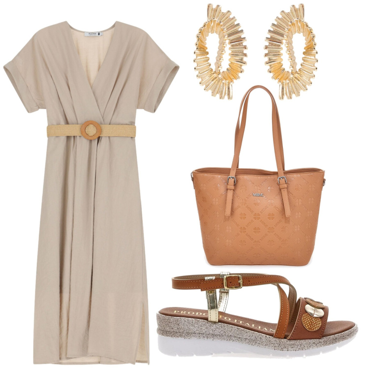 Outfit donna - Total look #2443761. Stile Romantica per Tutti i giorni. Abbinamento con vestiti midi/longuette, orecchini, borse a tracolla, sandali.