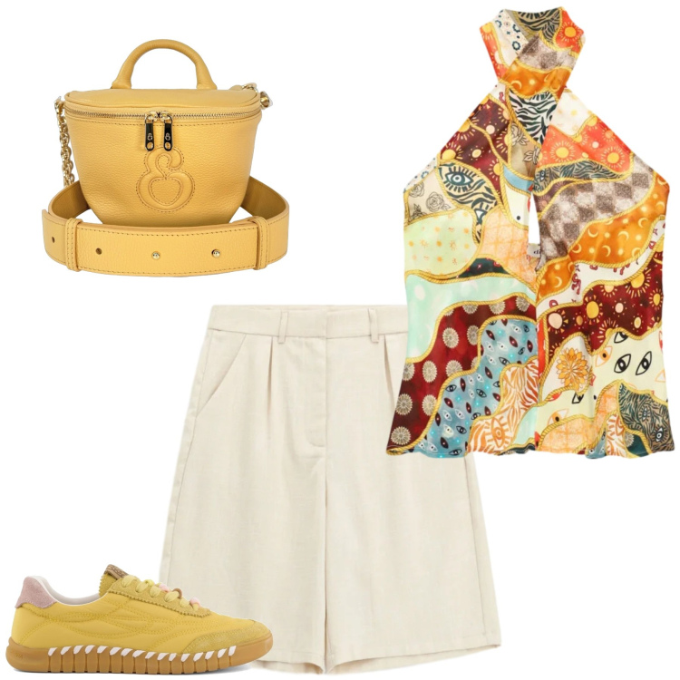 Outfit donna - Total look #2443802. Stile Romantica per Tutti i giorni. Abbinamento con bermuda, top, borse a tracolla, sneakers.