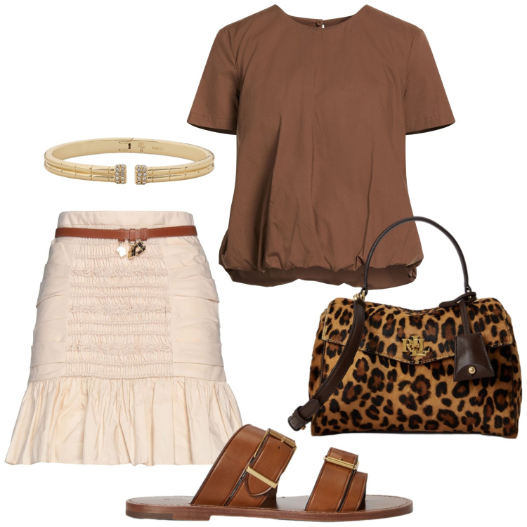 Outfit donna - Total look #2443805. Stile Romantica per Serata fuori. Abbinamento con top, minigonne, sandali in pelle, braccialetti, borse a mano.