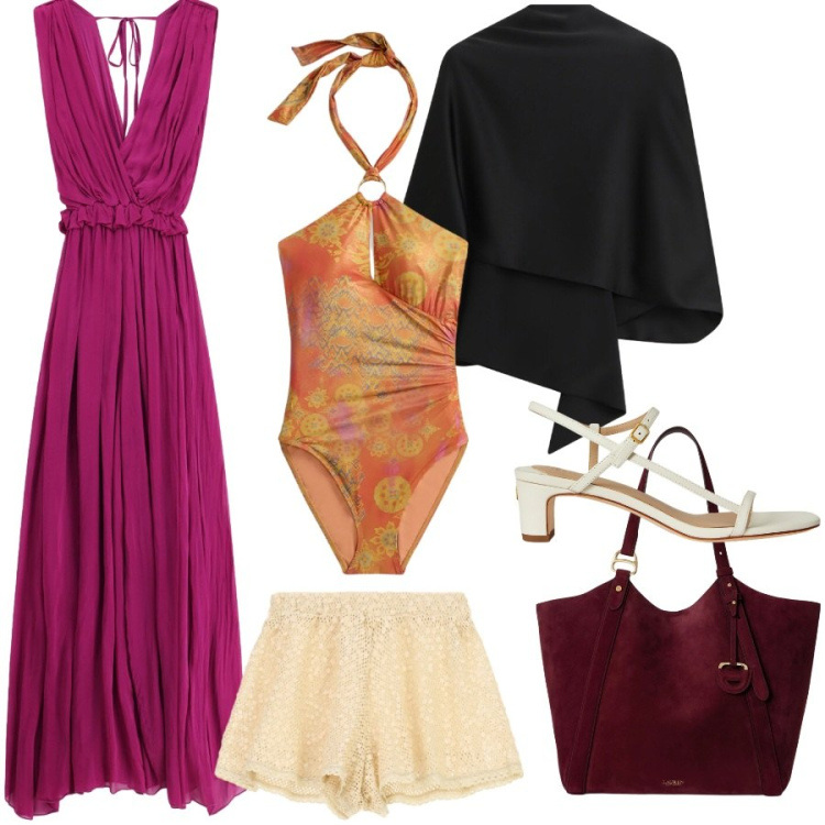 Outfit donna - Nella valigia delle vacanze. Stile Chic per Tutti i giorni. Abbinamento con scialli, shorts, tute, sandali in pelle, costumi interi, borse tote.