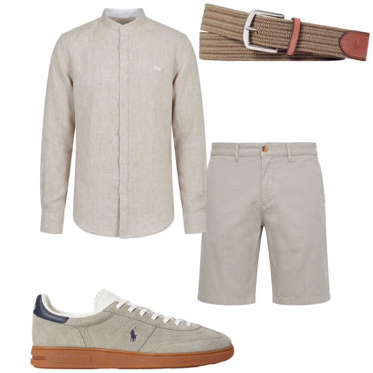 Outfit uomo - Resort mood. Stile Casual per Serata speciale. Abbinamento con bermuda, camicie, cinture, sneakers.