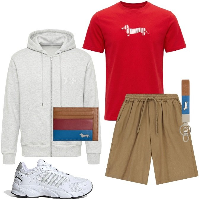 Outfit uomo - Total look #2443833. Stile Trendy per Tutti i giorni. Abbinamento con t-shirt, portachiavi, portafogli, bermuda, felpe con cappuccio, sneakers.