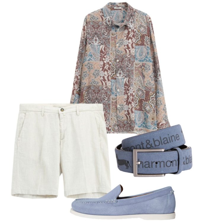 Outfit uomo - Resort mood. Stile Casual per Tutti i giorni. Abbinamento con camicie, bermuda, cinture, scarpe stringate.