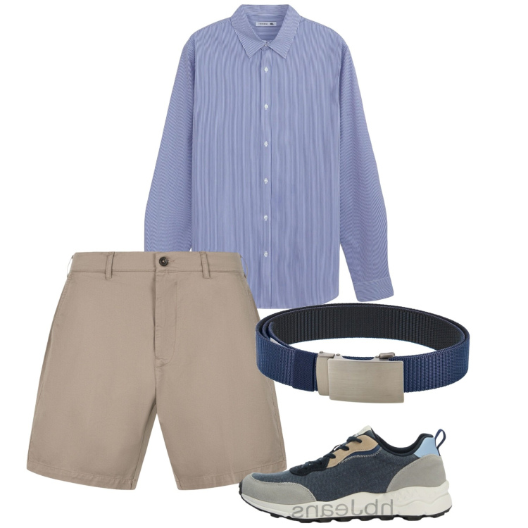 Outfit uomo - Camicia aperta d’estate. Stile Casual per Tutti i giorni. Abbinamento con sneakers, camicie, bermuda, cinture.