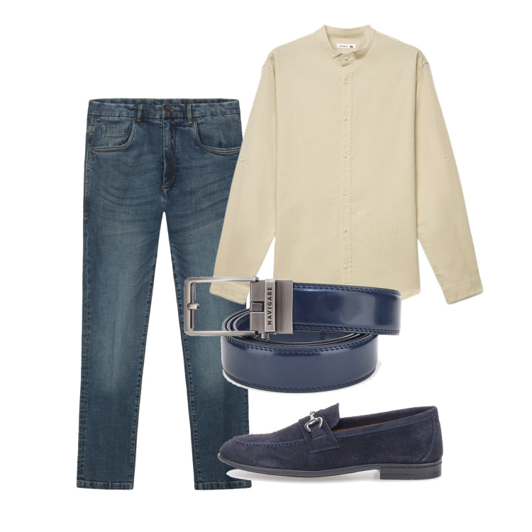 Outfit uomo - Agosto. Stile Casual per Tutti i giorni. Abbinamento con camicie, jeans, cinture, scarpe stringate.