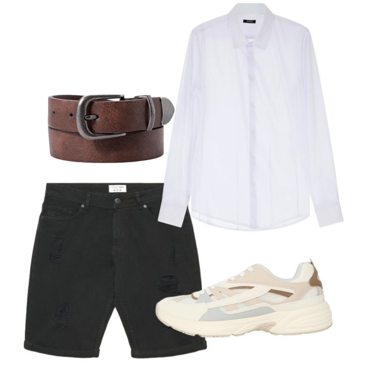 Outfit uomo - Agosto. Stile Casual per Serata speciale. Abbinamento con camicie, pantaloni corti, sneakers, cinture.