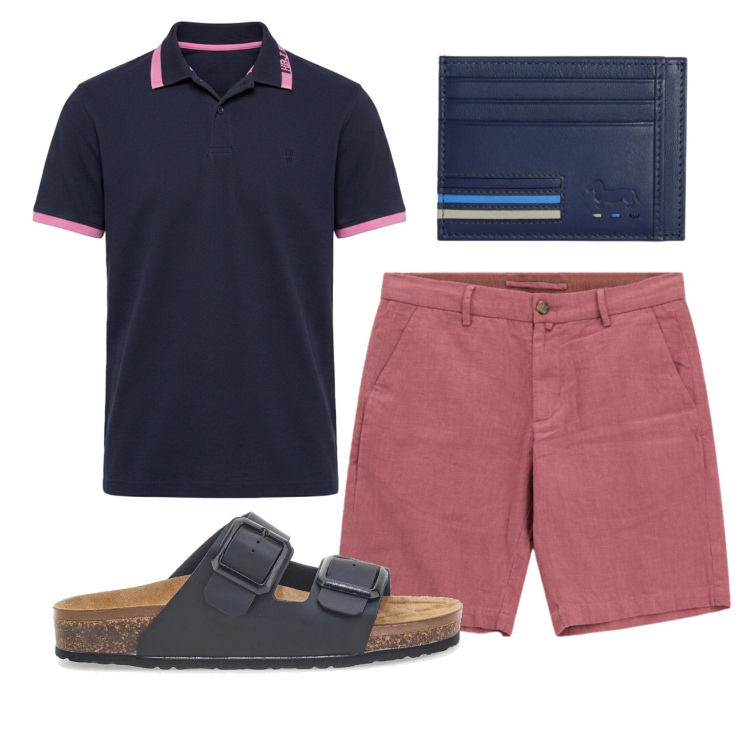 Outfit uomo - Total look #2443864. Stile Casual per Tutti i giorni. Abbinamento con polo, portafogli, bermuda, sandali.